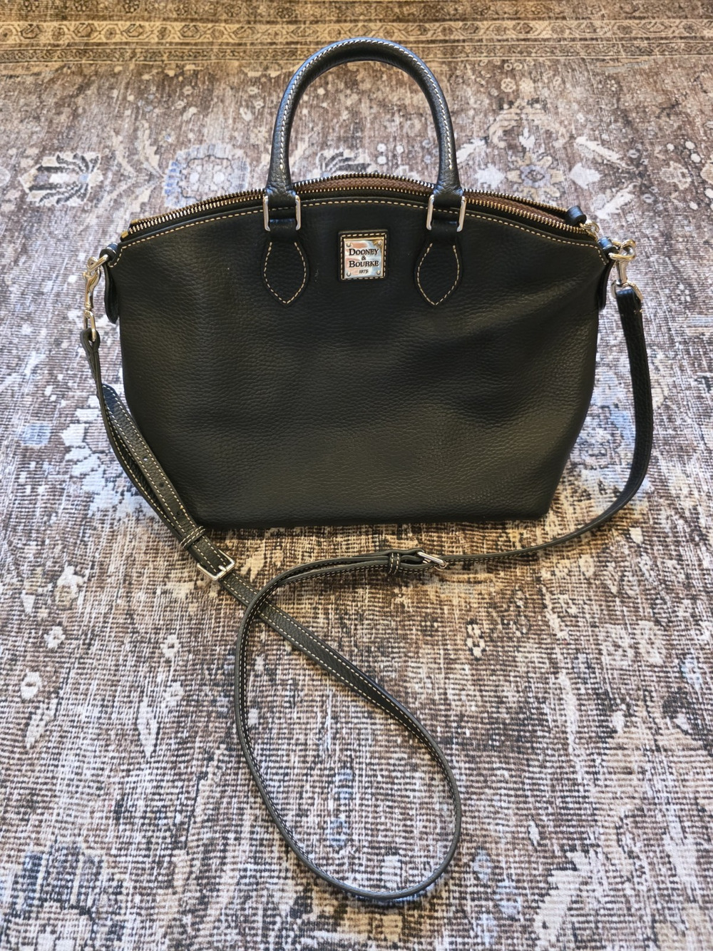 Dooney & Bourke Dillen 2 Black Leather Satchel Crossbody Top Handle Quiet Luxury